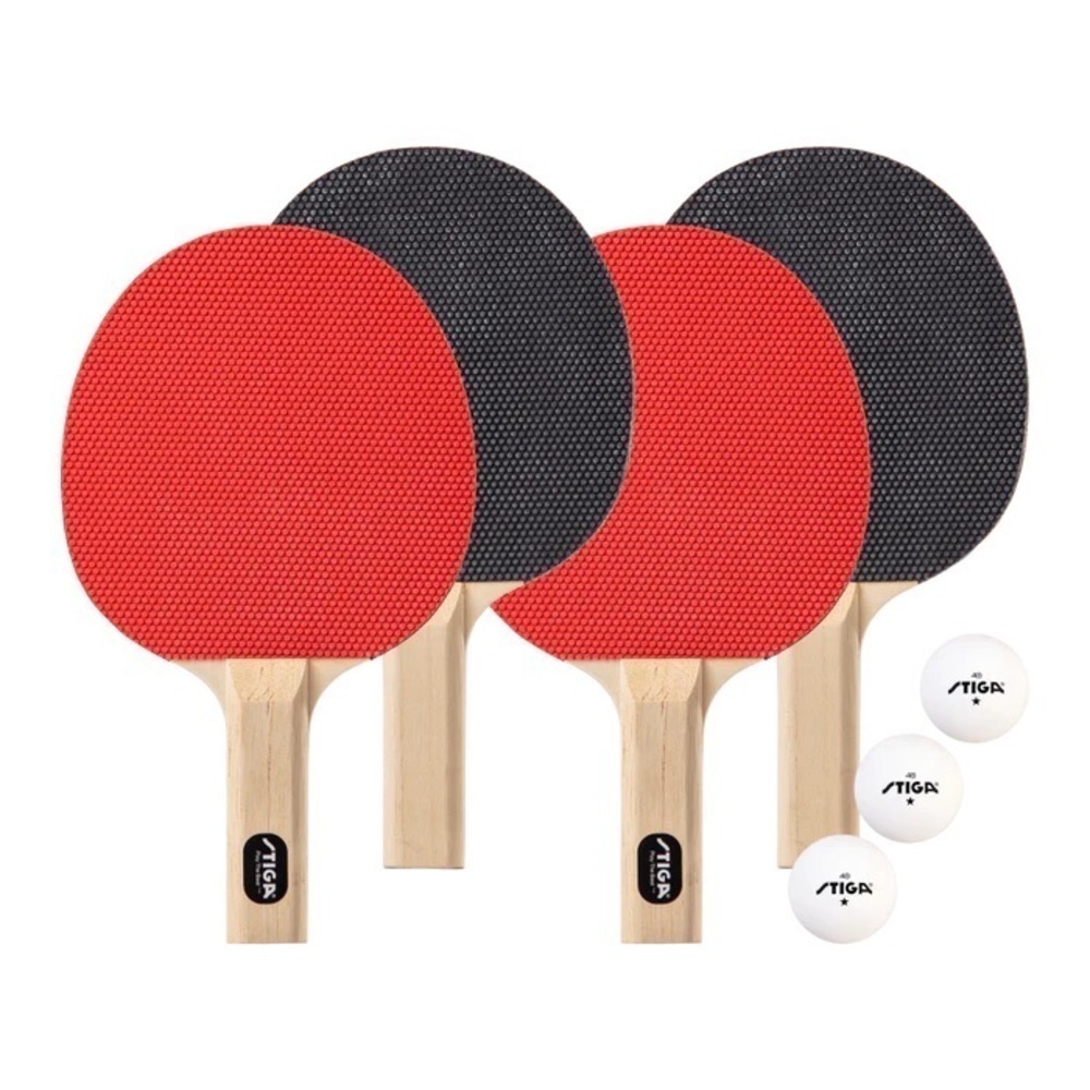 Stiga Classic 4 Player Table Tennis Set Recreational, 5-Ply Blade Red Black NEW